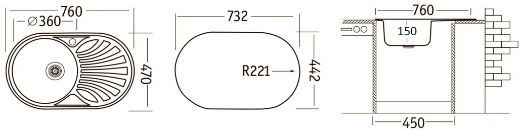 Мойка Юкинокс Фаворит FAL760.470-GT6K 1R, сифон S710